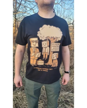 Koszulka męska Niewygodne tematy z satyrycznym nadrukiem Kartonlandii